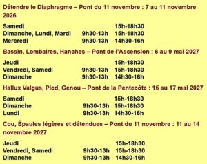 Horaires des Stages 2026 - 2027 de Yoga Marseille 13005 Yvette Clouet Horaires des Stages 2026 - 2027 de Yoga Marseille 13005 Yvette Clouet