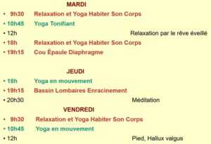 Horaires des Cours de Yoga-Yvette Clouet-Marseille-5e Horaires des Cours de Yoga-Yvette Clouet-Marseille-5e