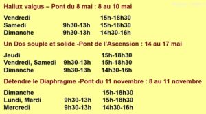 Horaires des Stages 2026 de Yoga Marseille 13005 Yvette Clouet